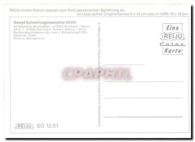 Lokomotive D 270 — Deutsche Bundesbahn — REIJu Archiv-Karte 03010 — Verso