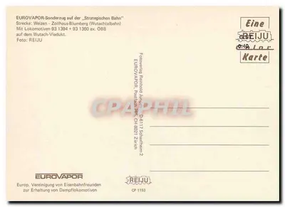 Steam Train on the Wutach Viaduct — EUROVAPOR, publisher REIJU, no. CP 1153 — Back