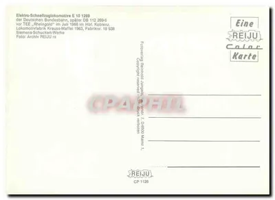 Electro-schneizuglok E 10 1269 — TEE «Rheingold» — REIJU Color Karte — Verso