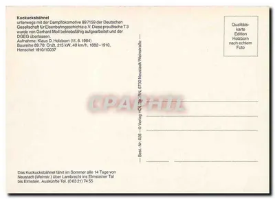 Kuckucksbähnel — trem a vapor 89 7159 — edição Holzborn — Verso