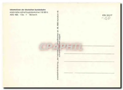 Locomotora 118 022-3 — Deutsche Bundesbahn — Eisenbahnbildverlag — Reverso