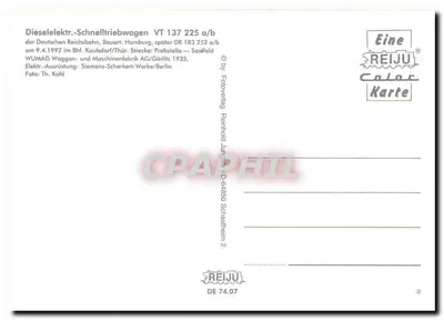 Trem VT 137 252 a/b — Deutsche Reichsbahn, em Kaulsdorf/Thür, 9.4.1992 — REIJu Color Karte n°2 — Verso