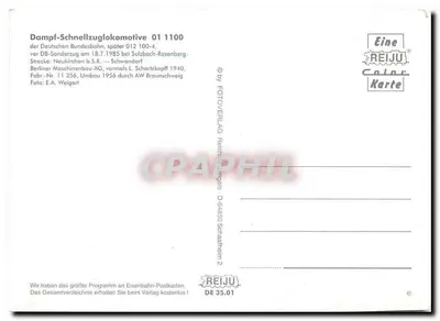 Parowóz szybki 01 1100 — Deutsche Bundesbahn, przed DB-Sonderzug, 18.7.1985 — REIJU Color Karte — Rewers
