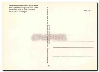 Locomotiva della Deutsche Bundesbahn — EBV 256/77 — Eisenbahnbildverlag — Verso