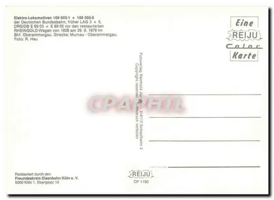 Lokomotywa 169 003-1 — odrestaurowany pociąg — REIJU Color Karte n° CP 1150 — Rewers