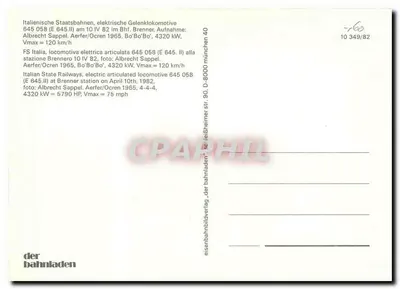Elektryczny lokomotywka FS 645 058 — Brenner — wydawca der bahnhalden, n° 40 — Rewers