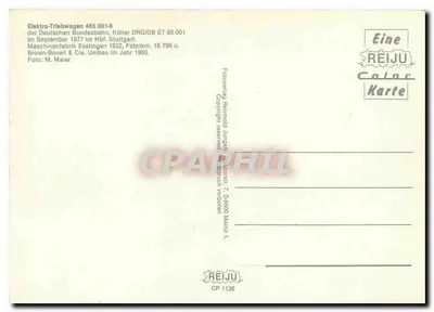 Trem elétrico 465 001-8 — Deutsche Bundesbahn — REIJU Color Karte CP 1135 — Verso