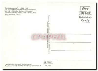 Tenderlokomotive T 9 'Cöln 7270' — Reino da Prússia — REIJU Color Karte CP 1090 — Verso