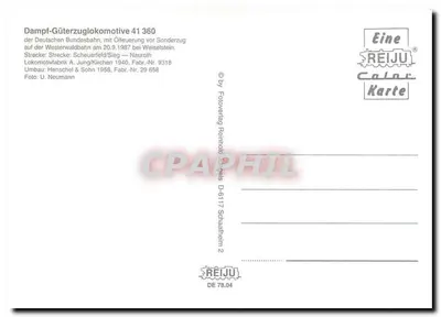Parowóz towarowy 41 360 — Niemiecka Federalna Poczta, Westernwaldbahn — REIJU Color Karte — Rewers