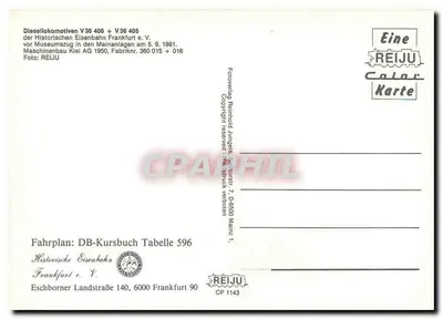 Locomotivas diesel V36 406 + V36 405 — Historische Eisenbahn Frankfurt e.V. — REIJU Color Karte — Verso