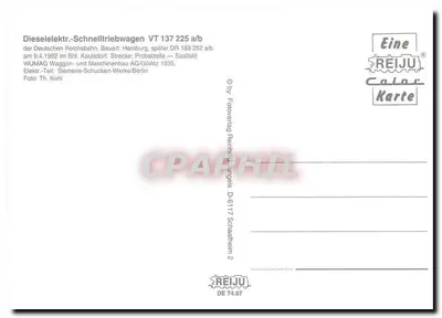 Dieselelektrischer Schnelltriebwagen VT 137 225 a/b — Berlin — REIJU Color Karte — Verso
