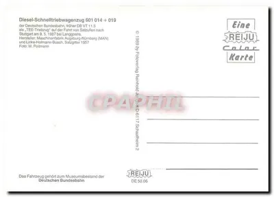 Trem TEE — Diesel-Schnelltriebwagen 601 014 + 019 — REIJU Color Karte — Verso
