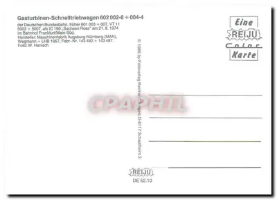 Trem INTERCITY — Gasturbine-Schnelltriebwagen 602 002-8 + 004-4 — REIJU Color Karte — Verso