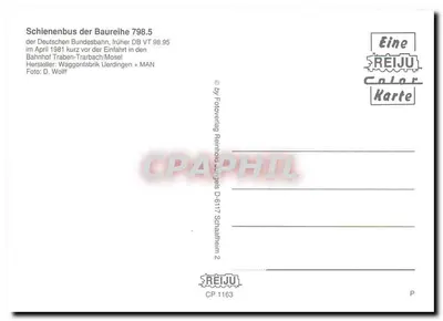Schienenbus Baureihe 798.5 — Deutsche Bundesbahn, antes da entrada em serviço em abril de 1981 — REIJU Color Karte CP 1163 — Verso