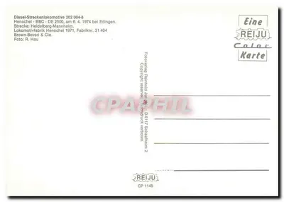 Henschel-BBC DE 2500 — lokomotywa 202 004-8 w Edingen — REIJU Color Karte — Rewers