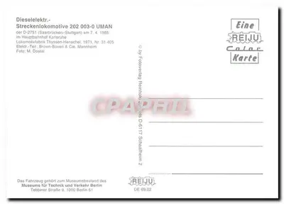 Lokomotiva D-2751 — 202 003-0 UMAN — REIJU Color Karte — Verso