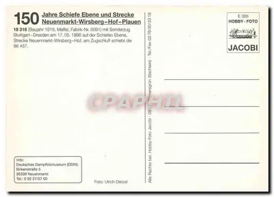 150 anos da 'Schiefe Ebene' — Linha Neuenmarkt-Wirsberg-Hof – Plauen — JACOBI — Verso