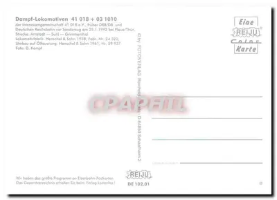 Locomotiva a vapor 41 018 — Dampf-Lokomotiven 41 018 + 03 1010 — editor REIJU, n° DE 102.01 — Verso