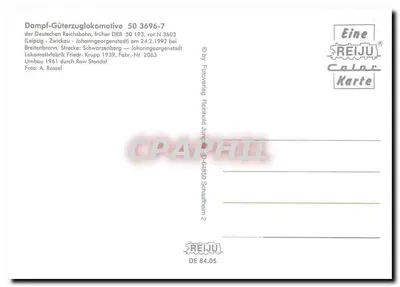 Lokomotiva 50 3696-7 — Locomotiva a vapor de carga — REIJU Color Karte — Verso