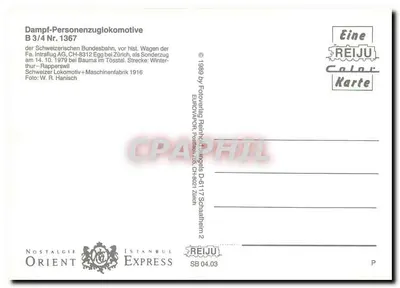 Trem a vapor B 3/4 Nr. 1367 — Schweizerische Bundesbahn — editor REIJU, n° SB 04.03 — Verso