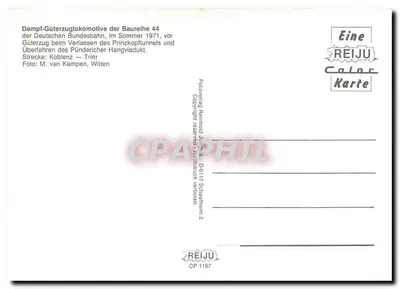 Trem a vapor sobre o viaduto de Prinzkopf — Alemanha — editor REIJu, n° CP 1157 — Verso