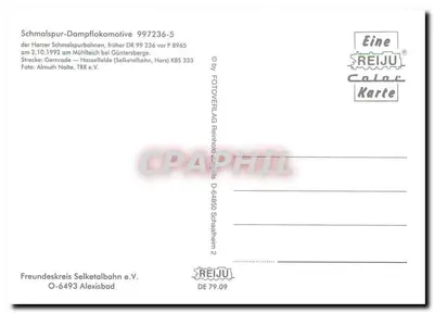 Treno a vapore sui Harzer Schmalspurbahnen — Harz — editore REIJU Color Karte — Verso
