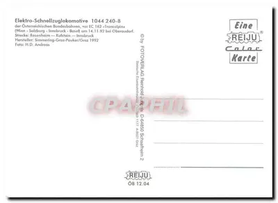 Elektro-Schnellzuglokomotive 1044 240-8 — Österreichischen Bundesbahnen, przed EC 162 »Transalpine« — wydawca REIJU — Rewers