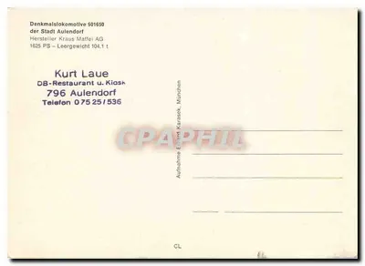 Lokomotiva 501650 — Monumento da Cidade de Aulendorf — Krauss-Maffei AG — Verso