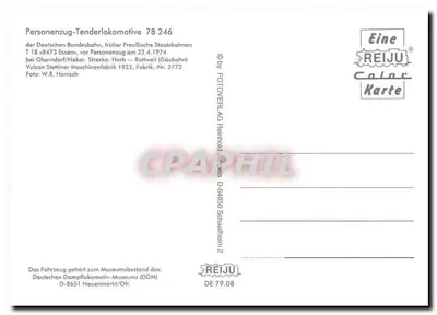 Lokomotywa z zapasowym paliwem 78 246 — Deutsche Bundesbahn, dawna Pruska Kolej Państwowa — wydawca REIJu, nr D-64850 — Rewers
