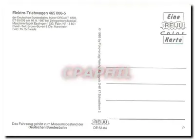 Trem elétrico DRG 465 006-5 — Zwingenberg/Neckar — REIJU Color Karte n° DE 53.04 — Verso