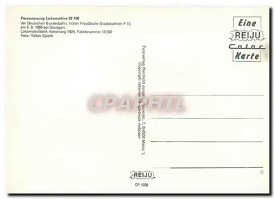 Lokomotywa 39 196 — Pociąg osobowy — Folioverlag Reinhold Jüngel, CP 1039 — Rewers