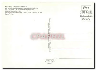 Lokomotywa 001 150-2 — Schnellzug Deutsche Bundesbahn, Oberkotzau — REIJU Color Karta CP 1151 — Rewers