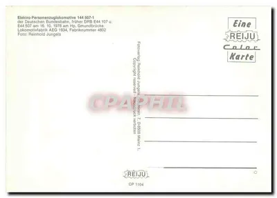 Lokomotiva 144 507-1 — Deutsche Bundesbahn, E44 507 u. — REIJU Color Karte CP 1104 — Verso