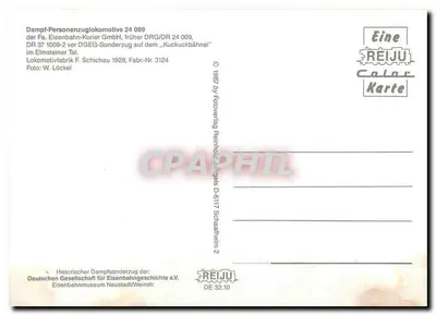 Parowóz w dolinie Elmstein — Dampf-Personenzuglokomotive 24 009 — wydawca REIJU Color Karte — Rewers