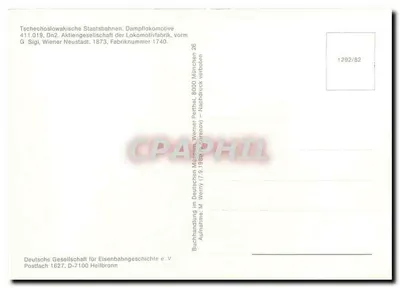 Dampflokomotive 411 019 — Dn2 — Tschechoslowakei — Deutsche Gesellschaft für Eisenbahngeschichte e.V. — Rückseite