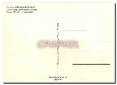 Pociąg wązkotorowy Vitznau-Rigi — 100 lat — wydawca M. Dürig, Vitznau, n° 4260 — Rewers