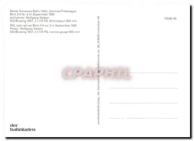 Monte Generoso — Tramwaj z łańcuchem SIG — wydawca der bahnladen, nr 10568/90 — Rewers