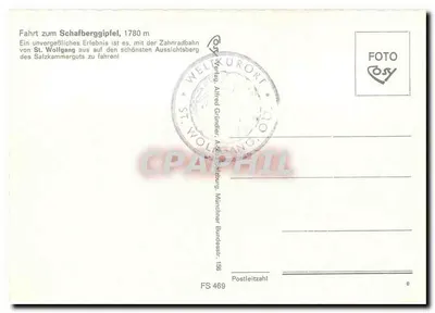 Wycieczka na szczyt Schafberg, 1780 m — z góra Salzkammergut — wydawca Alfred Grundler, nr FS 469 — Rewers