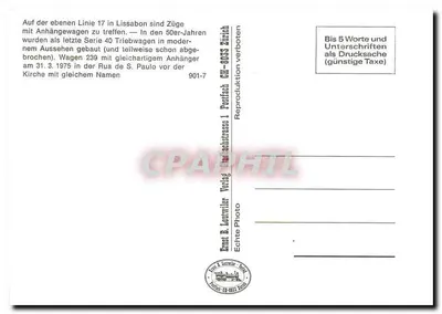 Tramwaj linii 17 w Lizbonie — przed kościołem São João — wydawca Ernst B. Leutwiler, nr 901-7 — Rewers