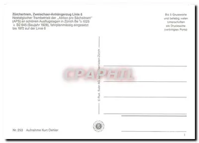 Tramwaj w Zurych — Nostalgiczny tramwaj dwuosiowy na linii 6 — Rud Suter AG, Zurych, nr 253 — Rewers