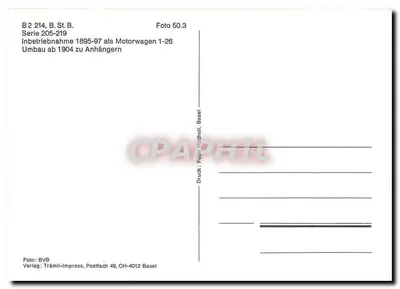 Tramwaj nr 214 — Bazyleja — wydawca Tramli-Impress, Bazyleja — Rewers