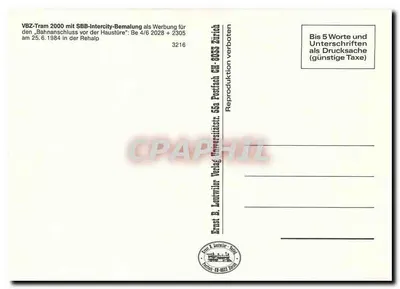 Tramway VBZ 2000 — Promozione SBB-Intercity — Ernst B. Leutwiler Verlag, Zurigo — Verso