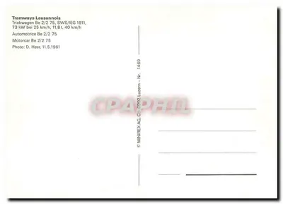 Tramway de Lausanne — Tramway Be 2/2 75 — MINIREX AG, CH-6002, Luzern — Verso
