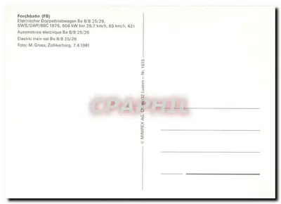 Tramway de Forch — Forch — editor MINIREX AG, n° 1515 — Verso