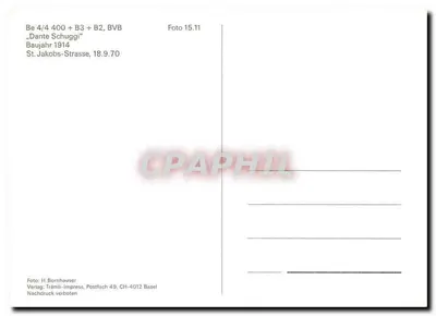 Tramway n°400 em Basel — St. Jakobs-Strasse — Tramli-Impress, CH-4012 Basel — Verso