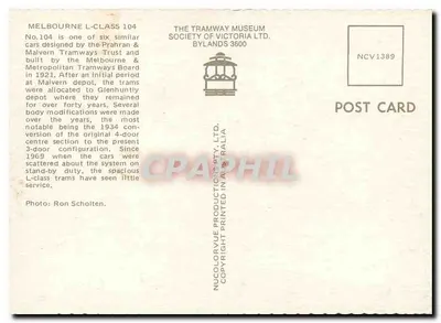 Tramway L-Class 104 — Melbourne, Austrália — Tramway Museum Society of Victoria Ltd. — Verso