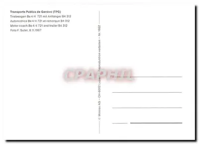 Tramwaj w Genewie — Tramwaj Be 4/4 721 i przyczepa B4 312 — Transports Publics de Genève (TPG) — Rewers