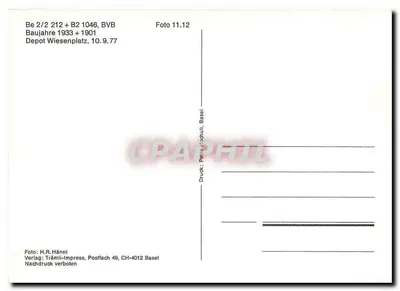 Tramways de Basileia — Tramways B2 212 e B2 1046 — Tramli-Impr. Basel — Verso