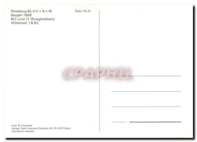Tramway em Witterswil — linha 17, Birsigthalbahn — editor Trämi-Impresa, n° 74.11 — Verso