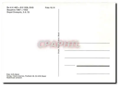 Tranvía n°462 en Basilea — publicidad Otto+Urs Vogt — editor Trämi-Impress, Basilea — Reverso